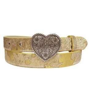 Western Silver Heart Buckle in Cow Hair Leather